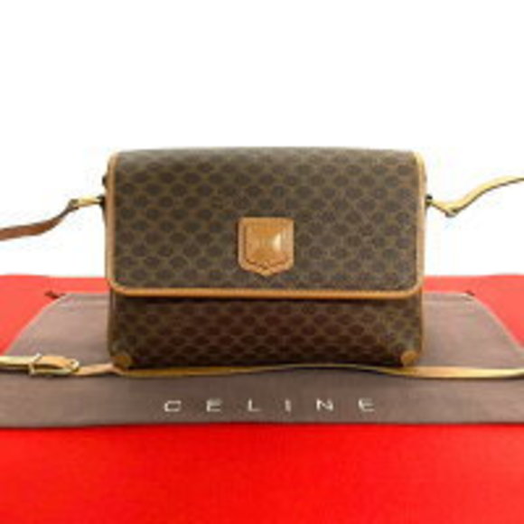CELINE Macadam Blason Leather Shoulder Bag Pochette Brown - Picture 1 of 8